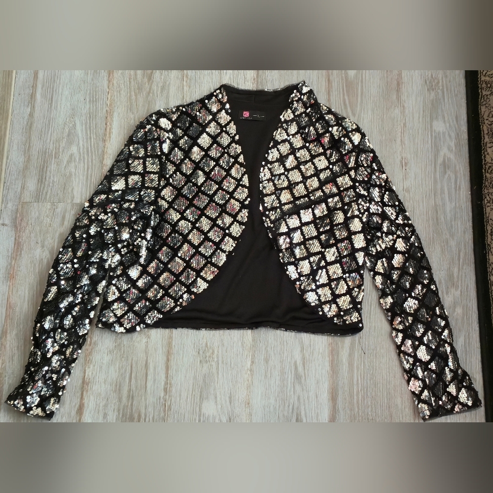 KANCY KOLE Women's Sequin Shrug Long Sleeve Open Front Cropped Bolero Shrug